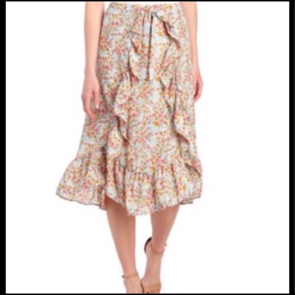 June and Hudson Floral Wrap Ruffled Midi Skirt